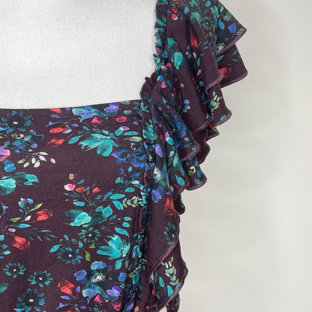 Garnet Hill Purple Floral Print Dulce Ruffle Sleeve Maxi Boho Dress NWOT Size S - Picture 6 of 8